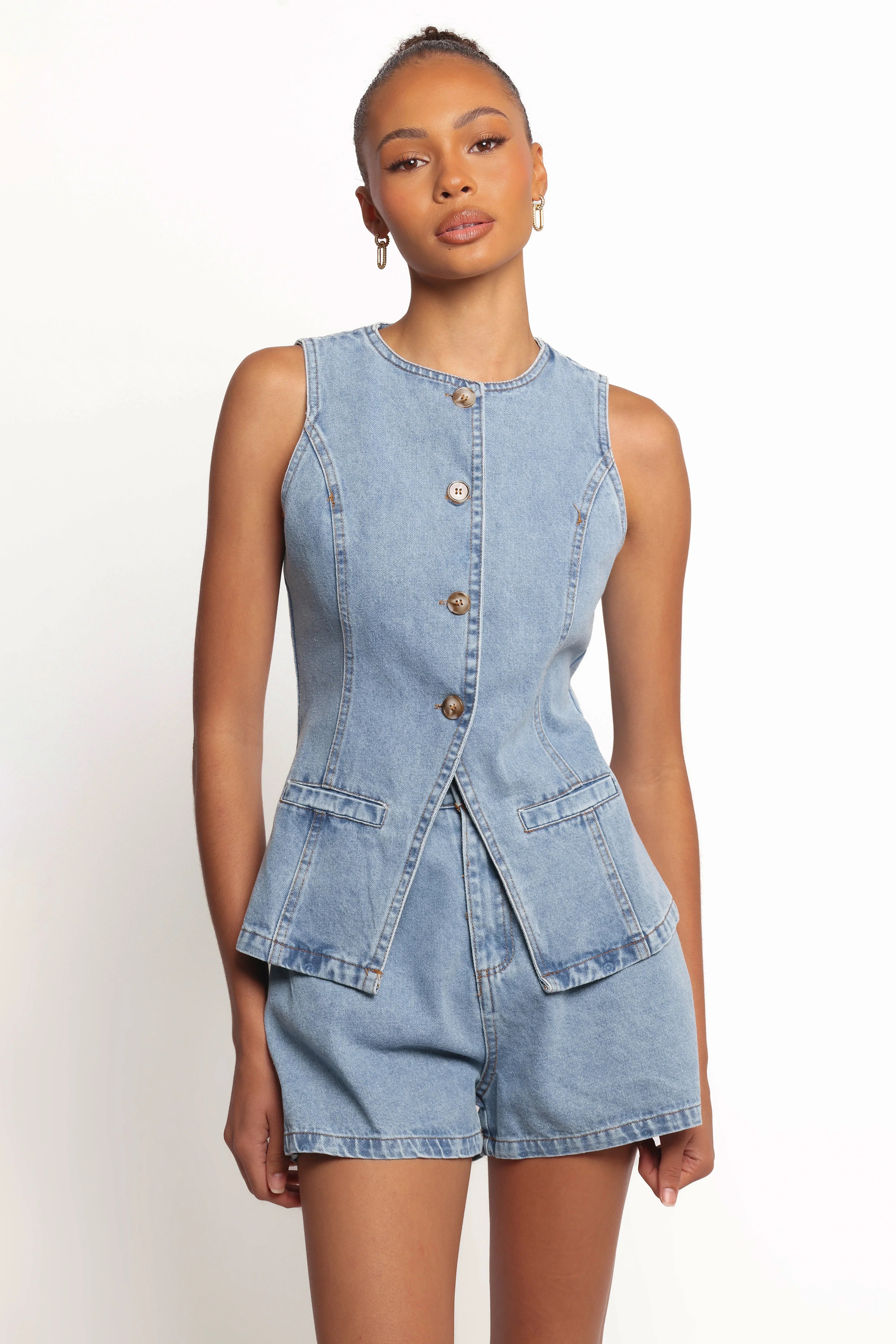 Almana Denim Short Set Medium Blue
