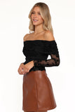 Aerin Off Shoulder Mesh Top Black
