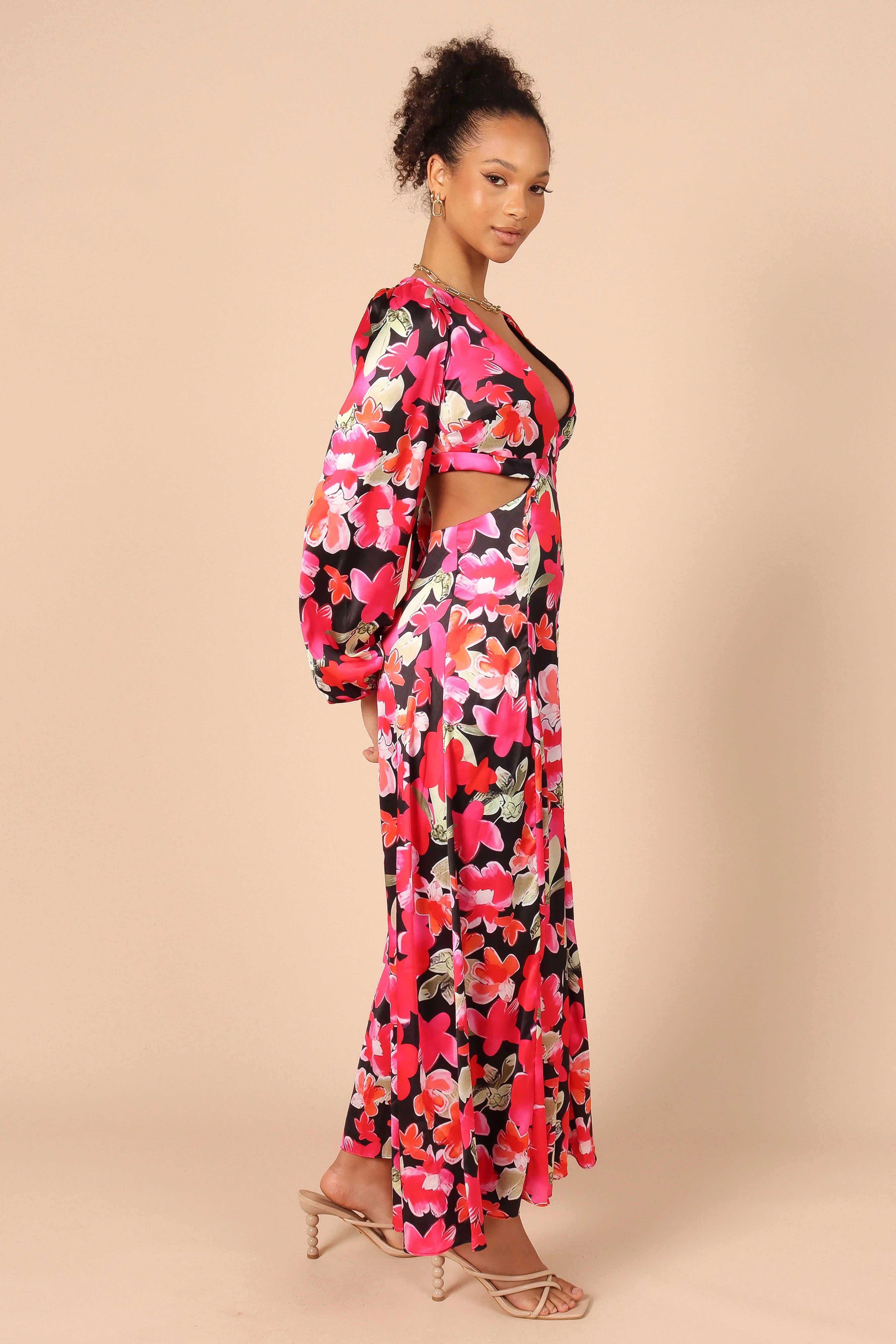 Teena Puff Sleeve Cutout Maxi Dress Black