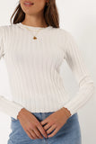 Aneesa Wide Rib Knit Top White