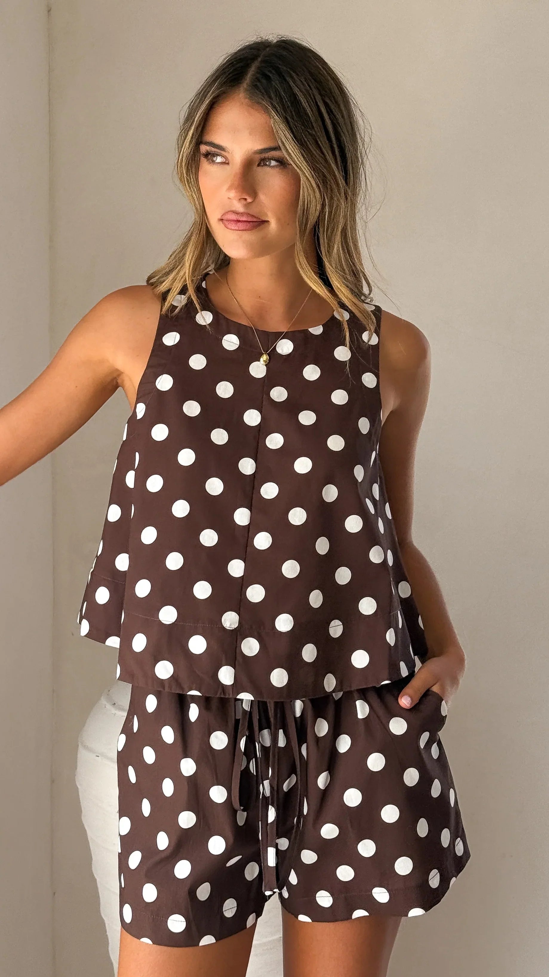 Alma Shorts Chocolate White Polka Dot