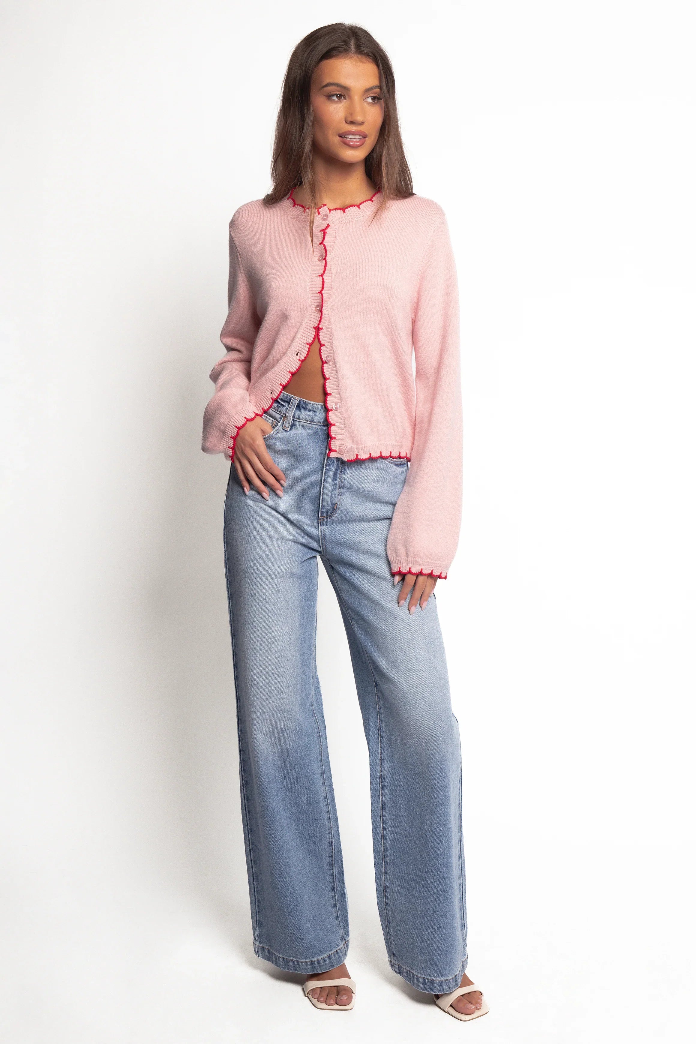 Payton Scallop Cardigan Pink Red