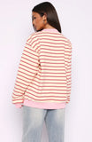 Happy Go Lucky Oversized Sweater Cream Red Stripe
