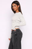 Another Time Cinched Waist Long Sleeve Top White Stripe