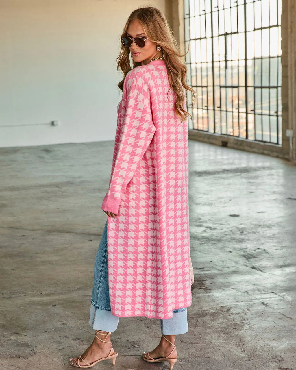 Chill Edit Houndstooth Longline Cardigan