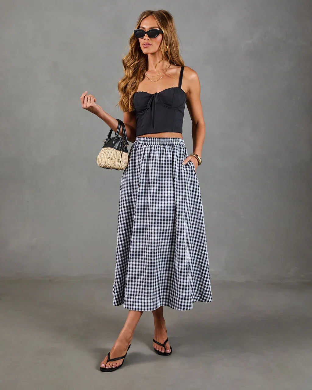 Heritage Club Gingham Print Midi Skirt