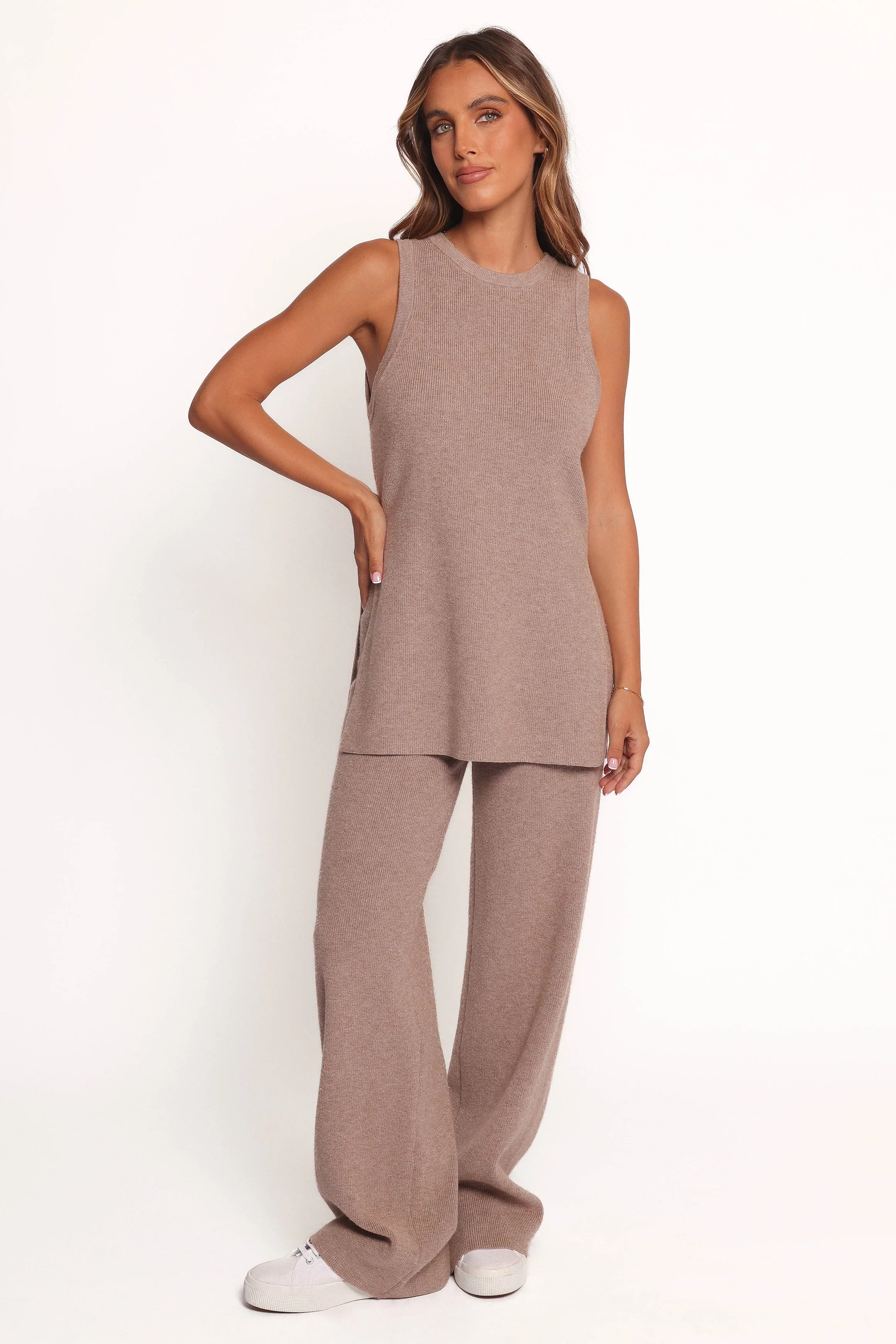 Ellory Knitted Pant Set Taupe Marle