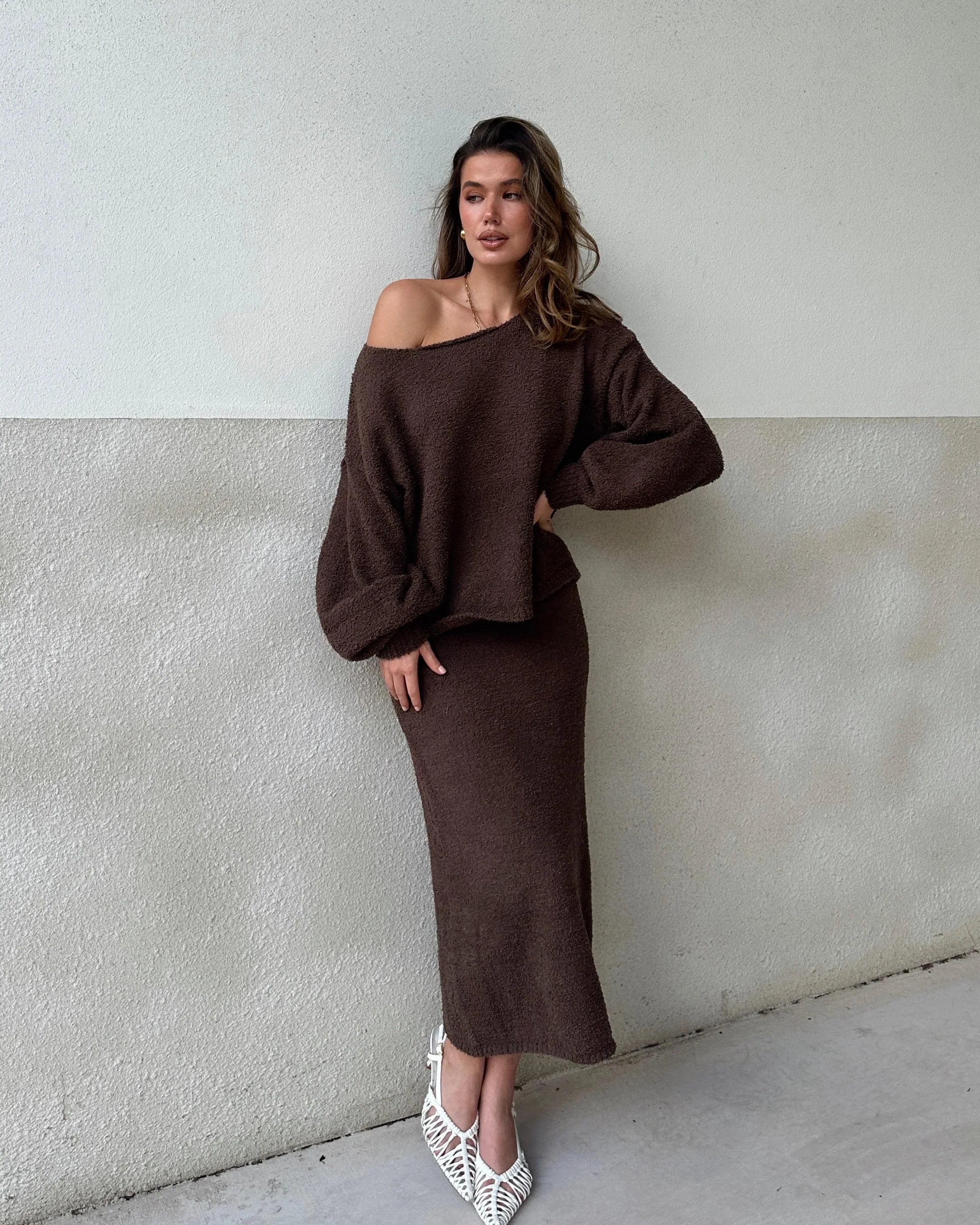 Cohen Knit Midi Skirt Chocolate
