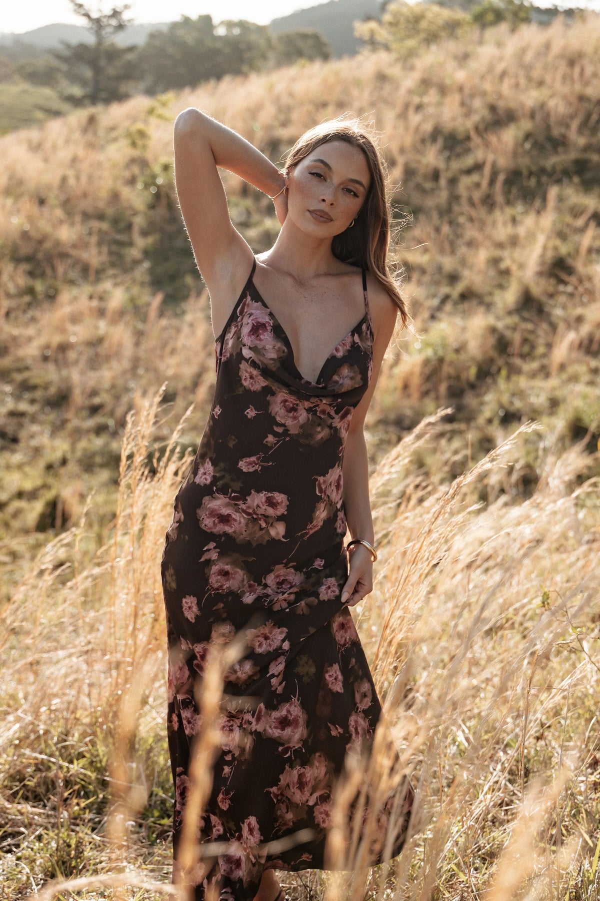 Enya Maxi Dress Chocolate Floral