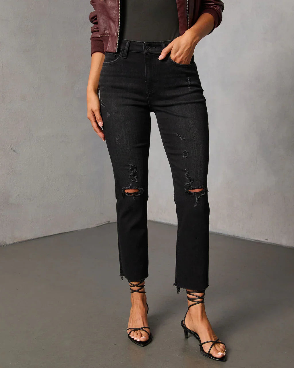 Mcguire Super Stretch High Rise Slim Leg Distressed Jeans