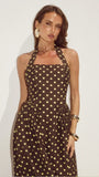 Sammi Halter Midi Dress Choc Lemon Polka