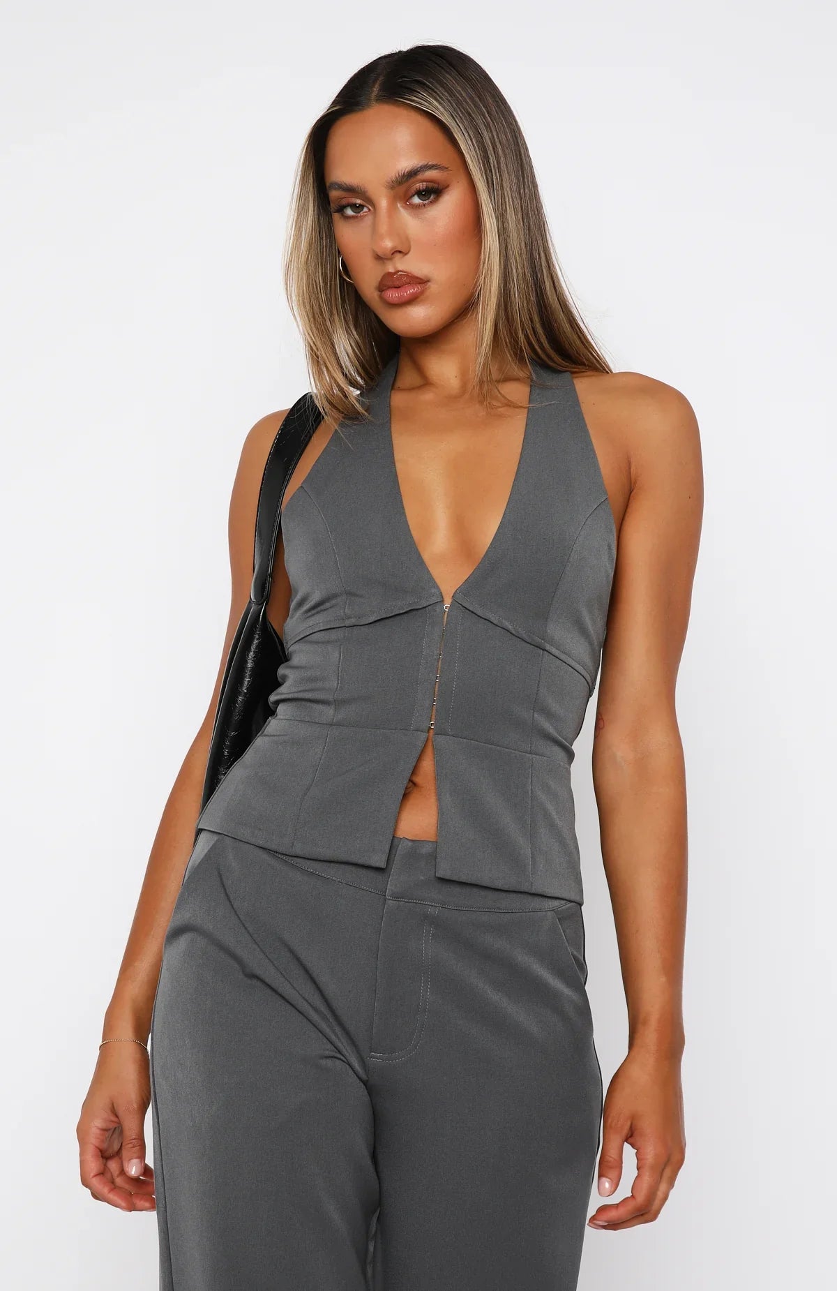 Only Acting Halter Top Charcoal
