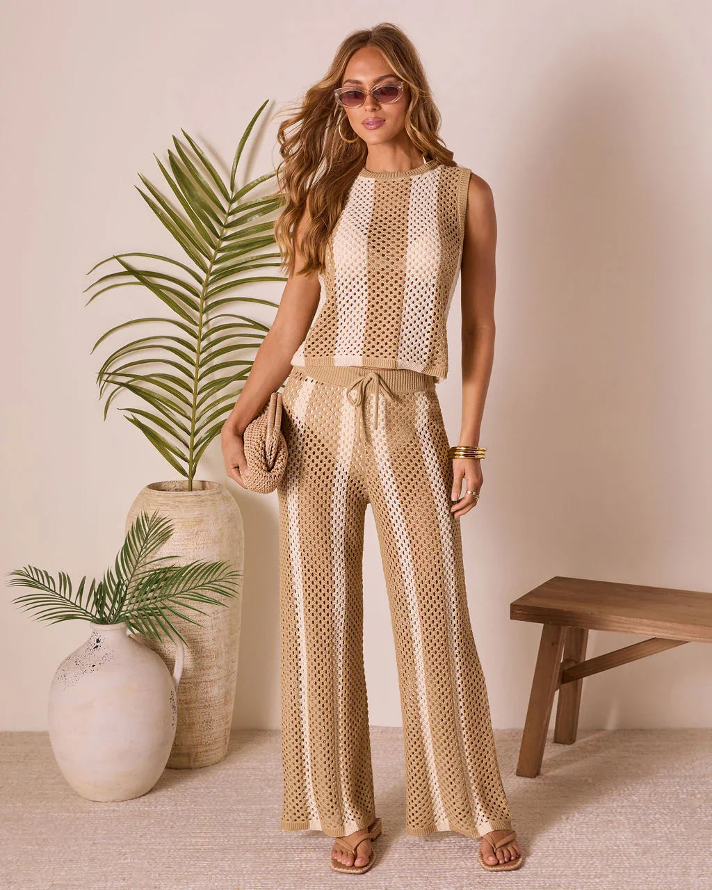 Poolside Daydream Striped Crochet Cover Up Pants