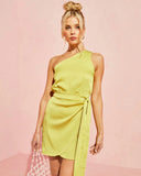 Mabel Satin One Shoulder Front Tie Mini Dress