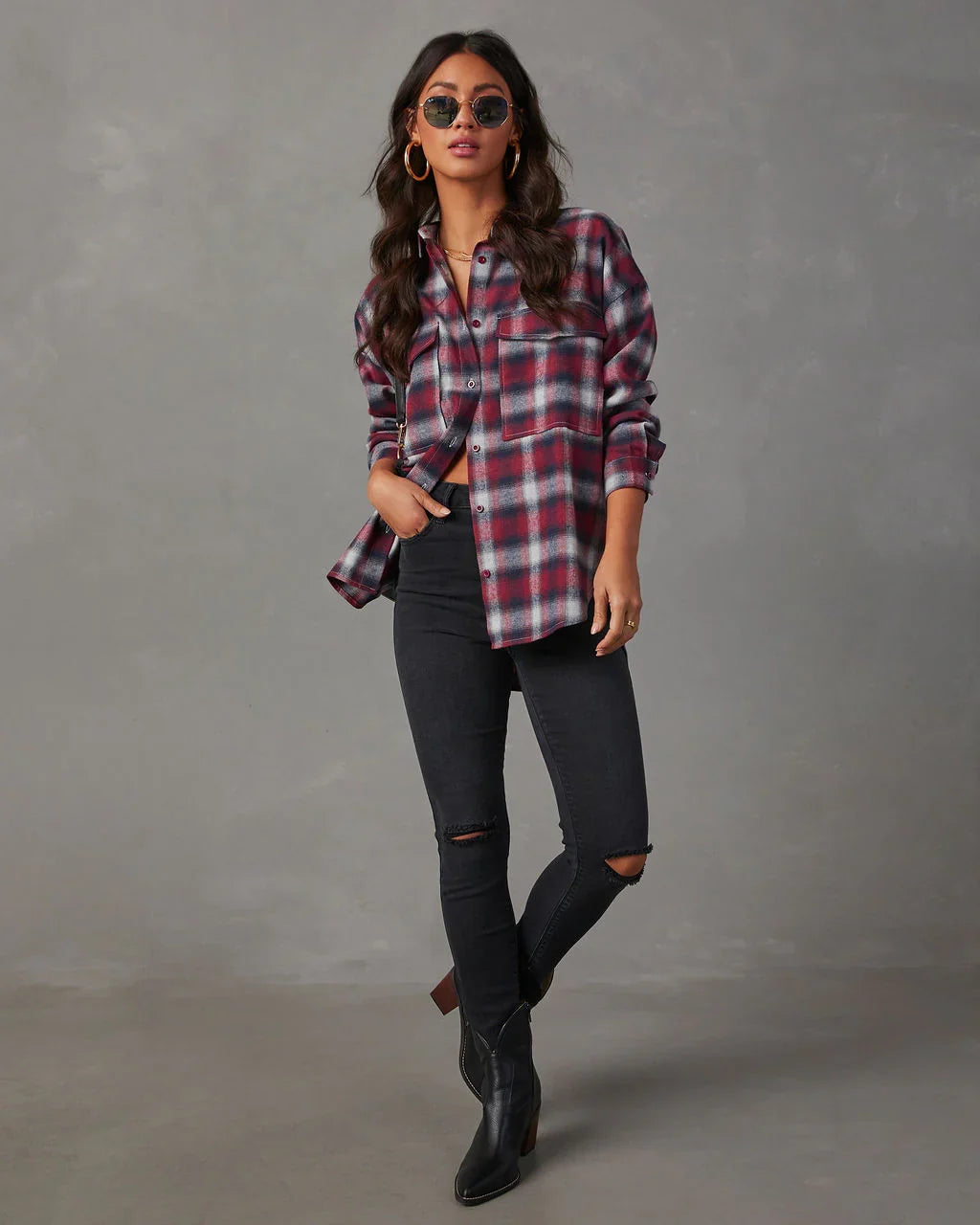 Petaluma Cotton Blend Plaid Button Down Top TEST Copy