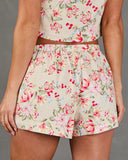 Garden Romantic Floral Linen Mid Rise Shorts