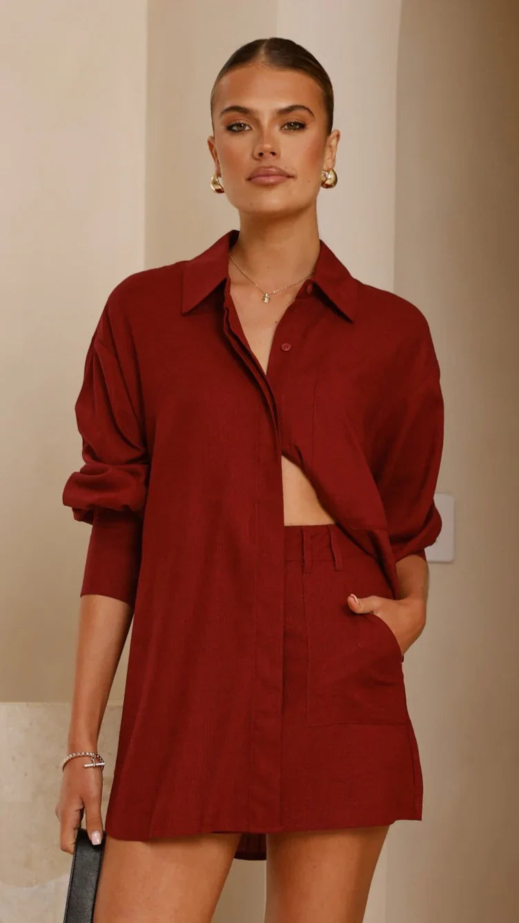 Charla Button Up Top Burgundy
