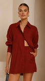 Charla Button Up Top Burgundy