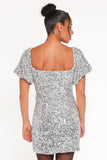 Tory Off Shoulder Sequin Mini Dress Silver