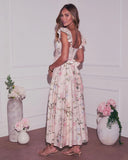 Garden Romance Floral Linen Maxi Dress