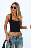 Filled With Life Ribbed Tank Black
