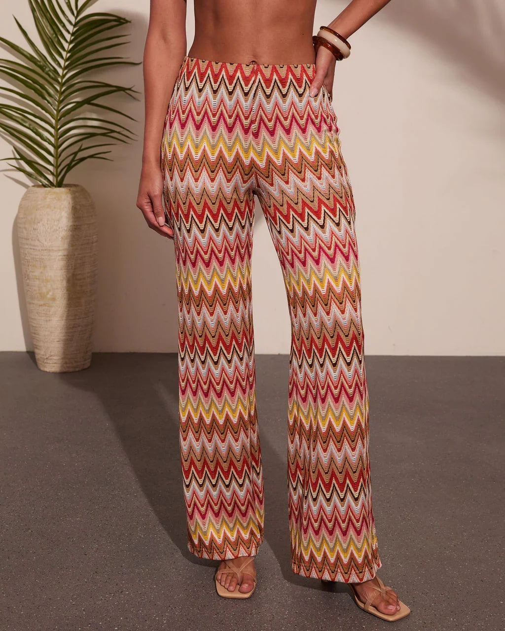 Paradise Ease Chevron Print Flare Leg Pants