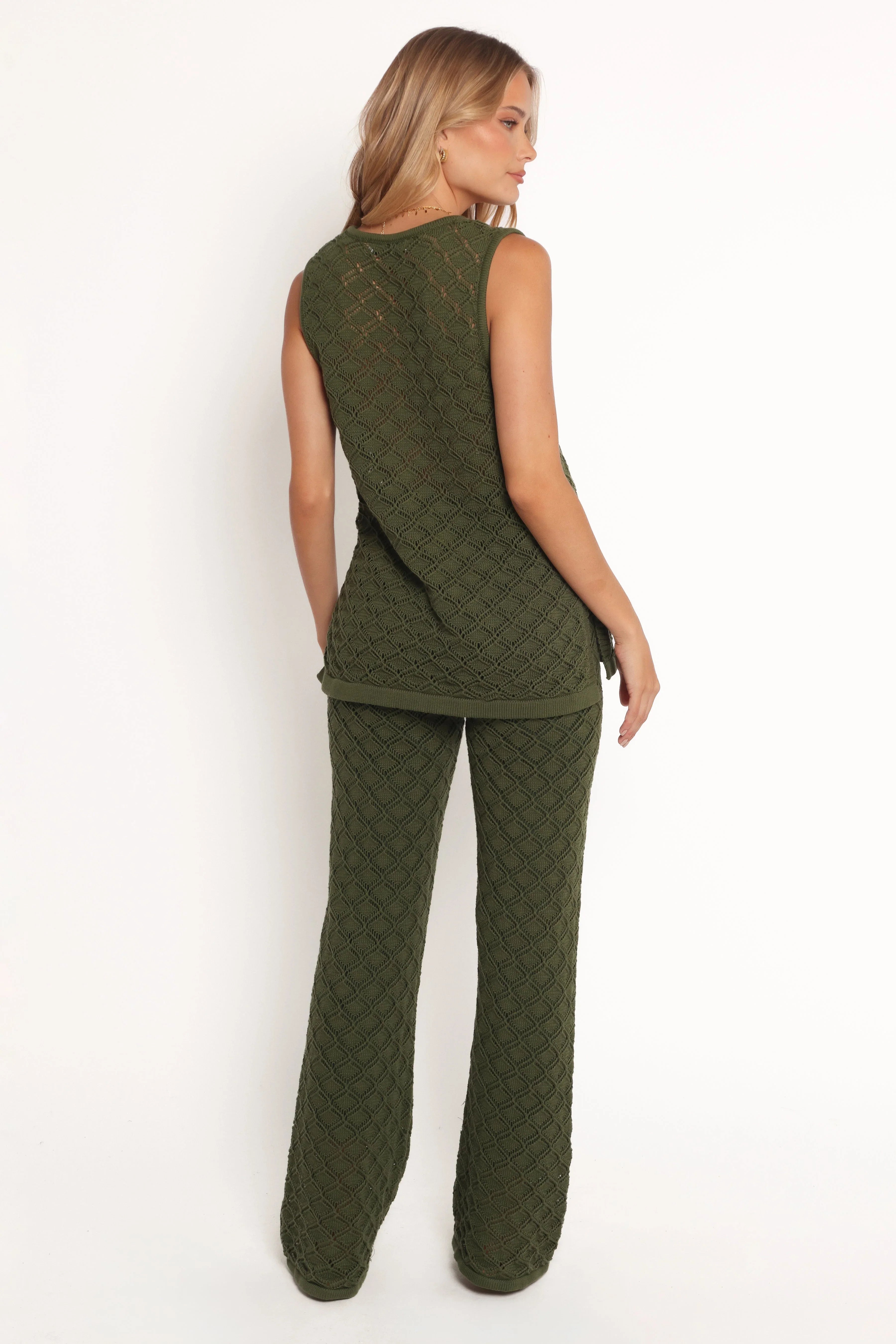 Fefe Textured Knit Pants Olive