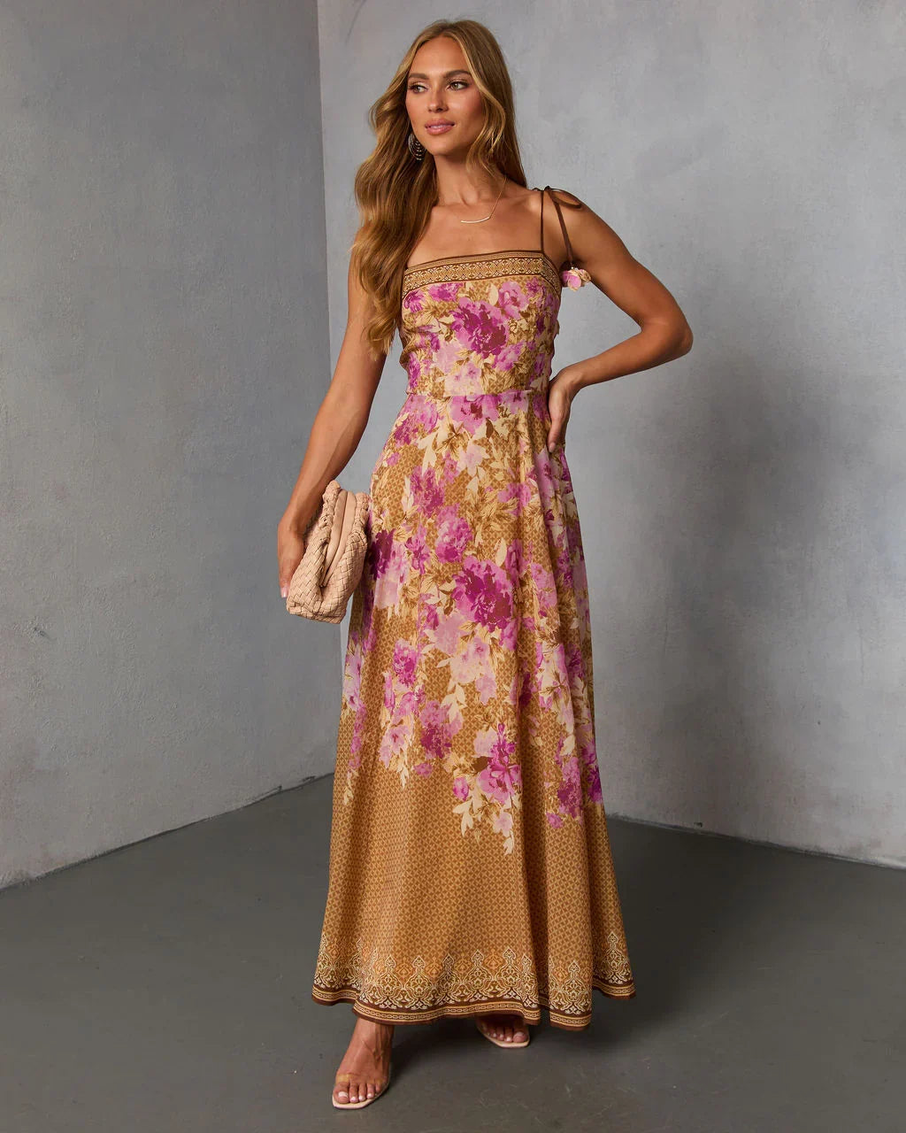 Solienne Printed Fit and Flare Maxi Dress