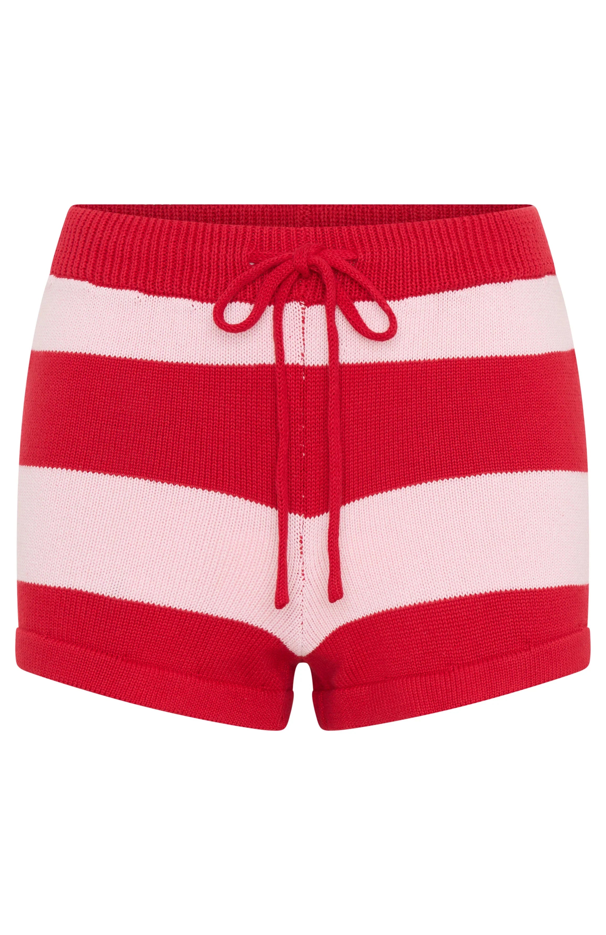 Chill Day Knit Shorts Red Pink Stripe