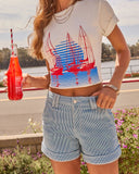 Open Waters Striped Cuffed High Rise Shorts