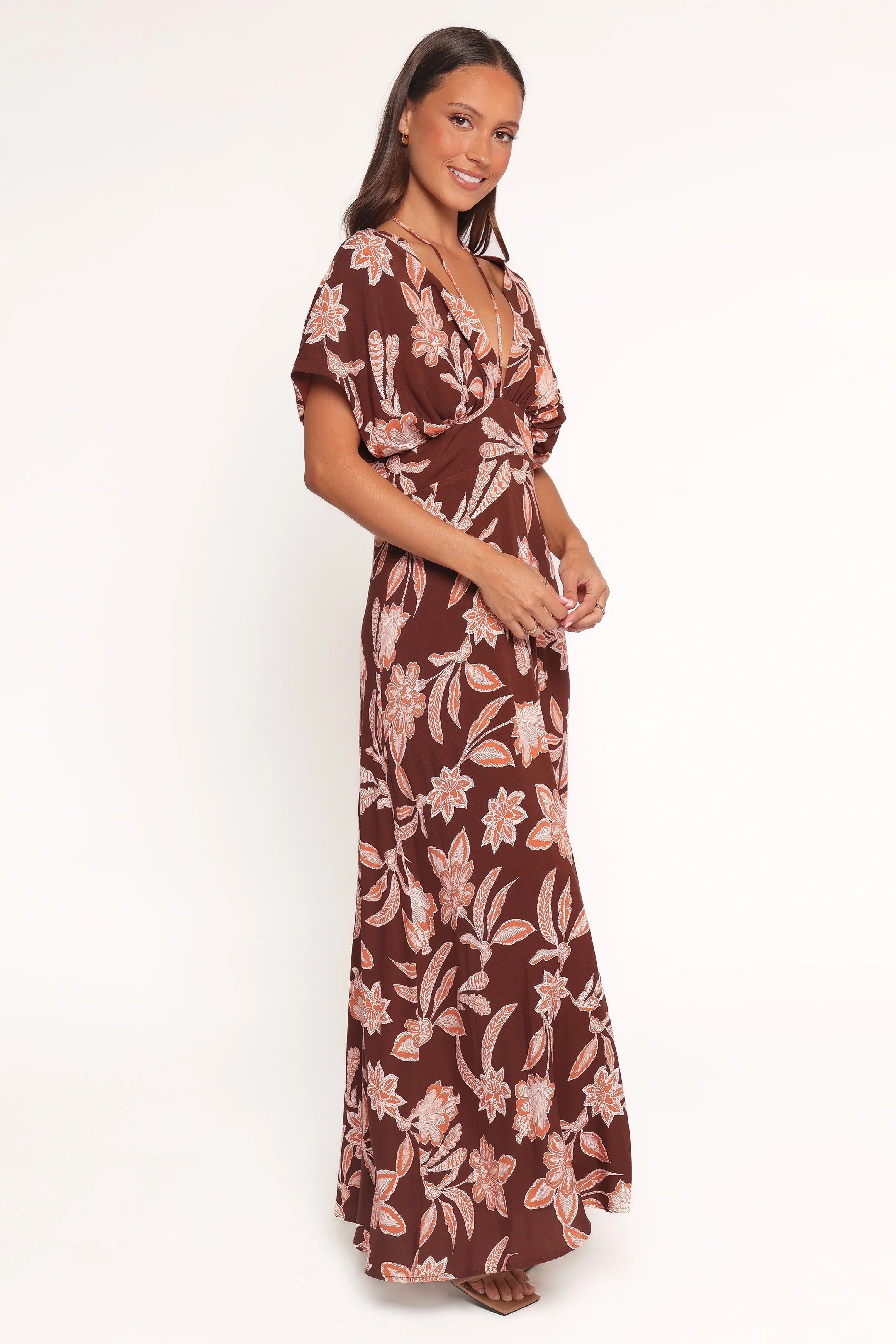 Yolande Midi Dress Orange Floral