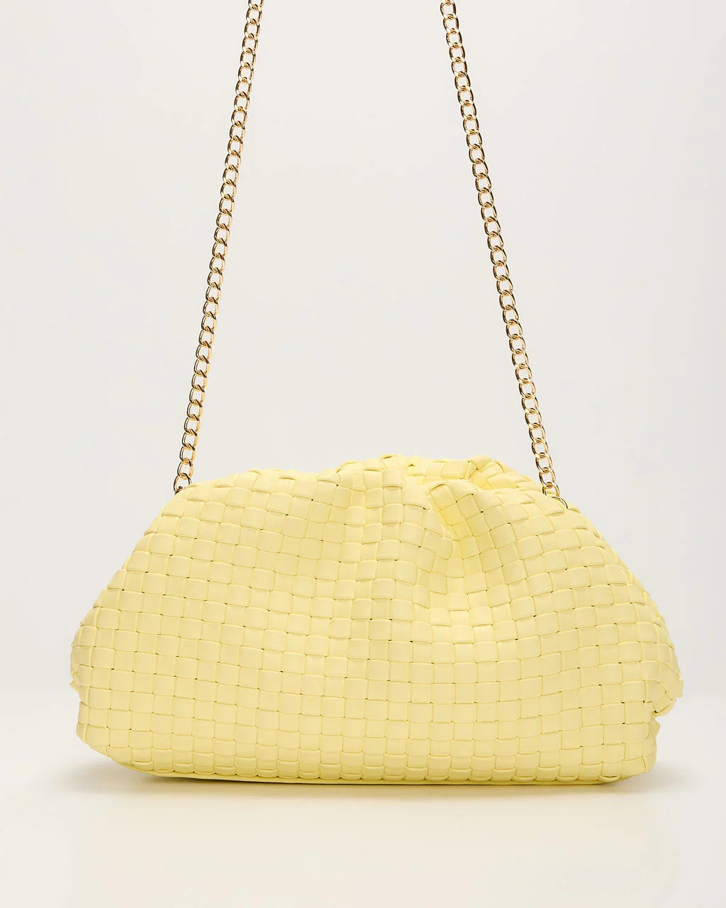 Janice Woven Leather Pouch Clutch