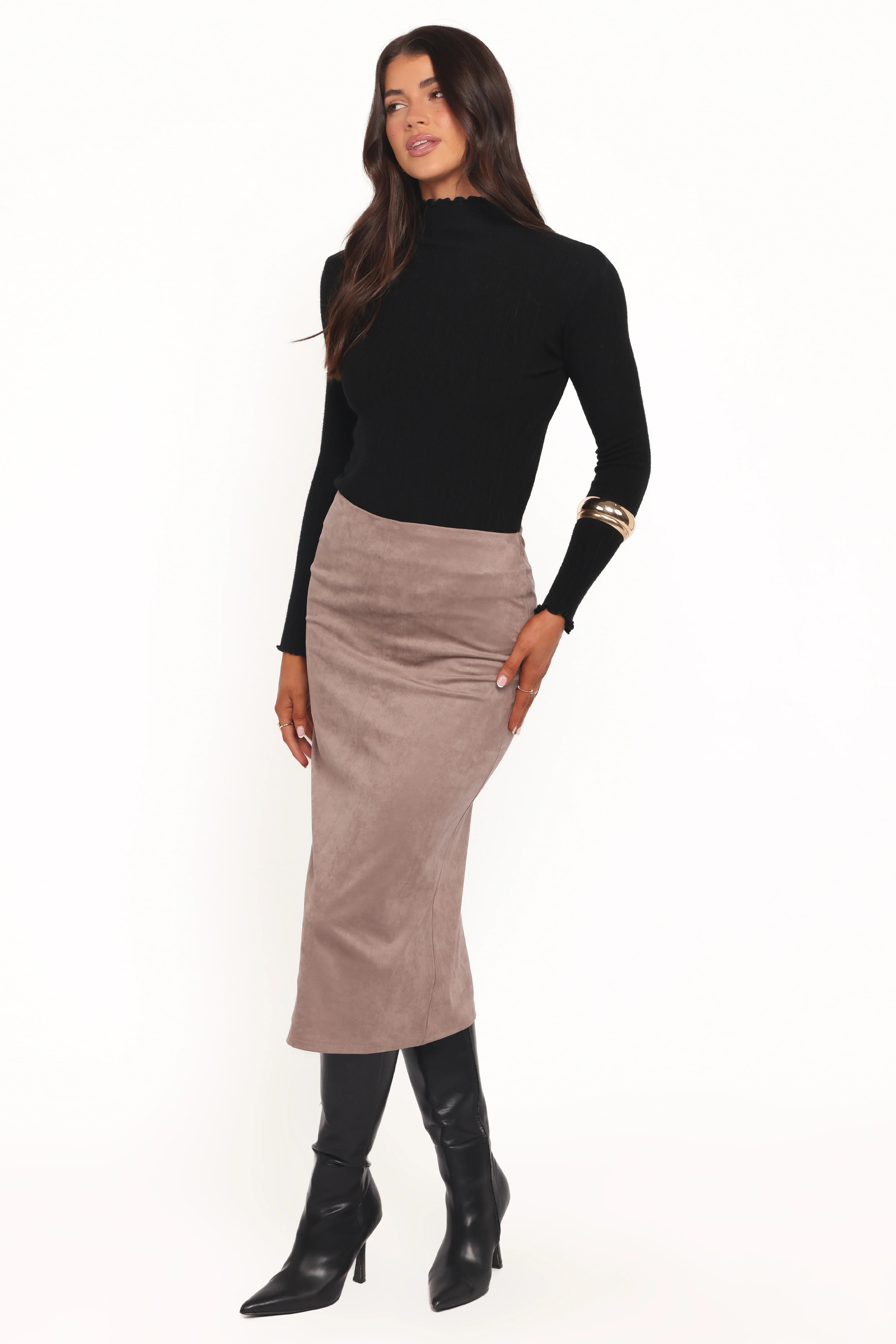 Una Suede Midi Skirt Mushroom