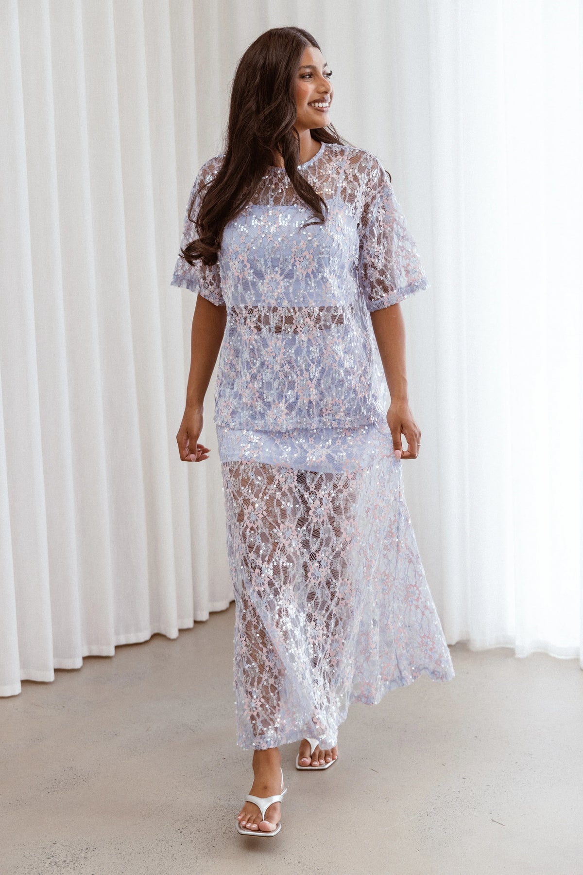 Yonder Sheer Panel Lace Maxi Skirt Purple