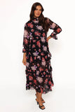 Isadora Long Sleeve Maxi Dress Black Blurred Floral