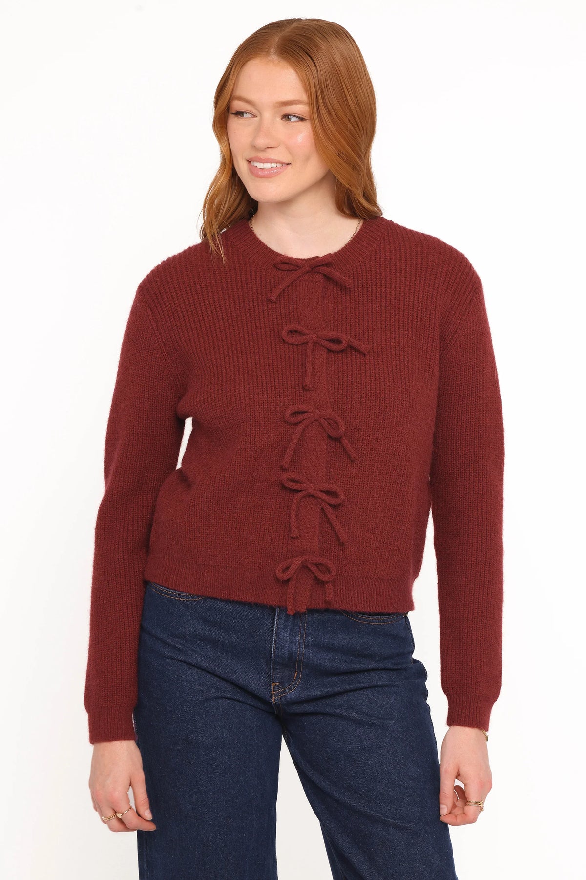 Wilde Bow Front Cardigan Burgundy