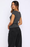 You Were Right Striped Button Up Top Dark Grey Black Stripe