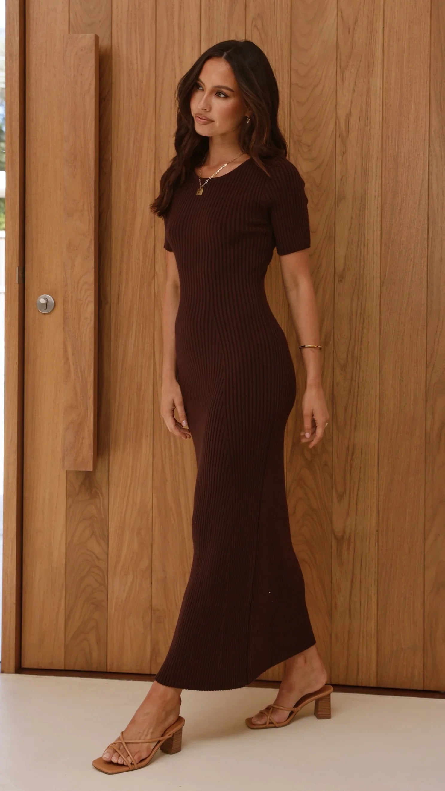 Eden Ribbed Maxi Dress Chocolate