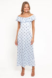 Manaris Off Shoulder Maxi Dress Blue Polka Dot