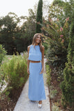 Madison Linen Column Skirt Blue