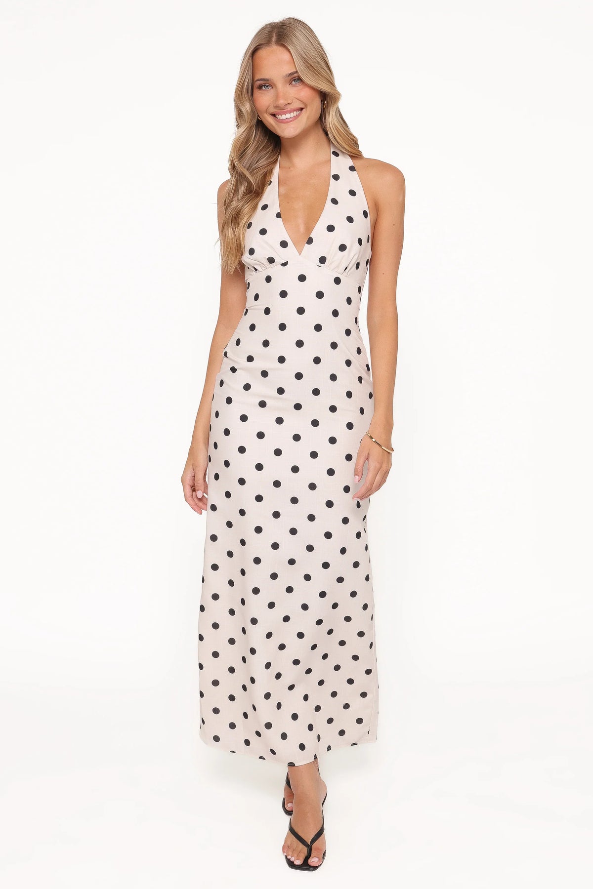 Adora Halterneck Maxi Dress White Polka Dot