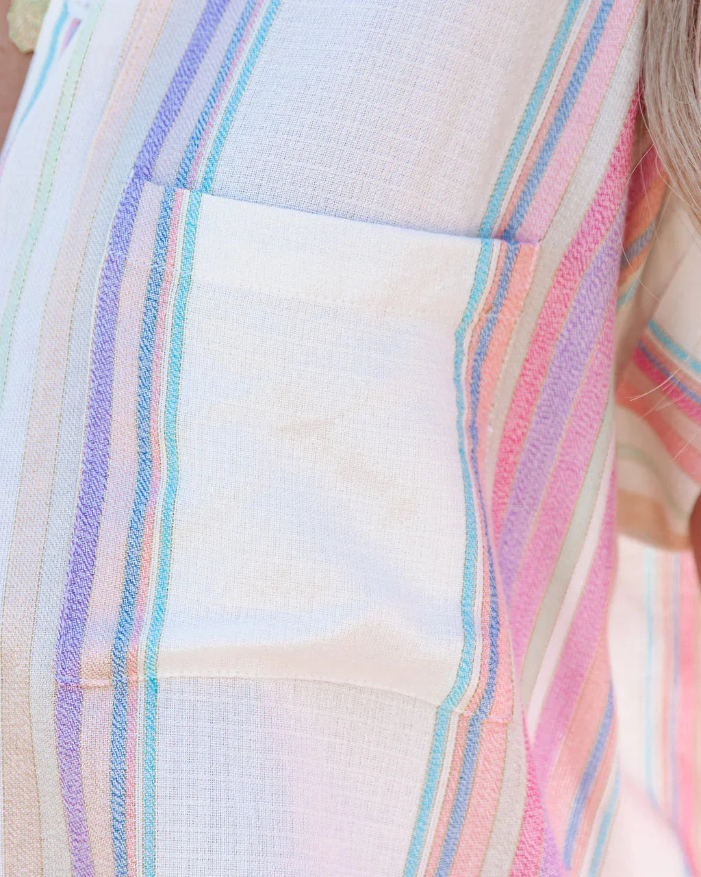 Yvonne Striped Shimmer Woven Button Down Top