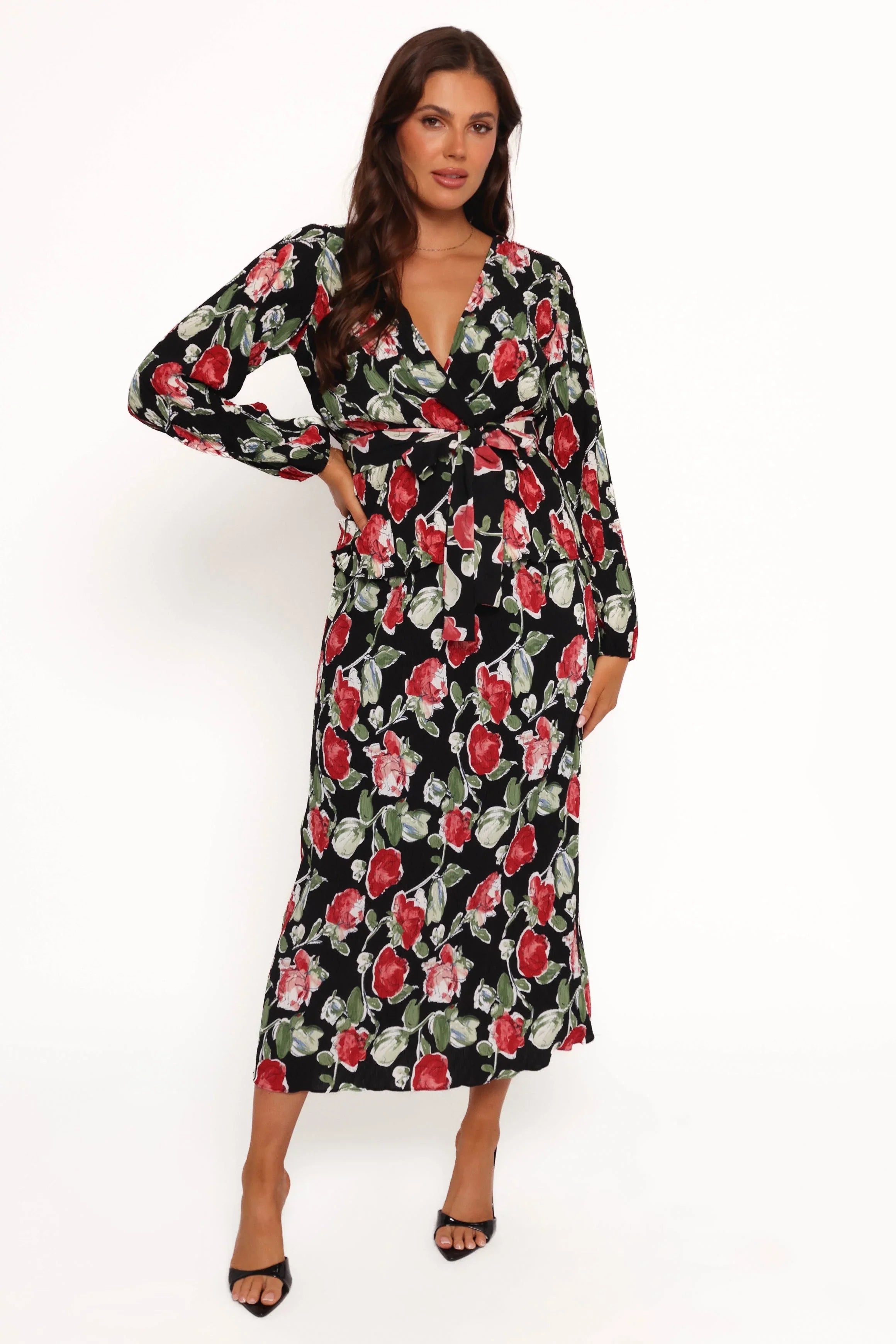 Minelli Pleat Midi Skirt Black Rose