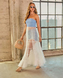 Leannie Smocked Chambray Tulle Top