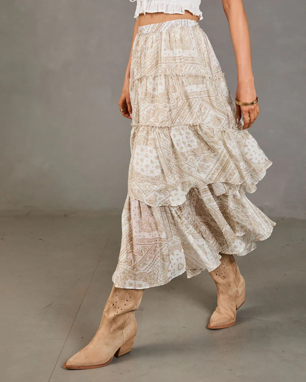 Sunset Drifter Tiered Paisley Maxi Skirt