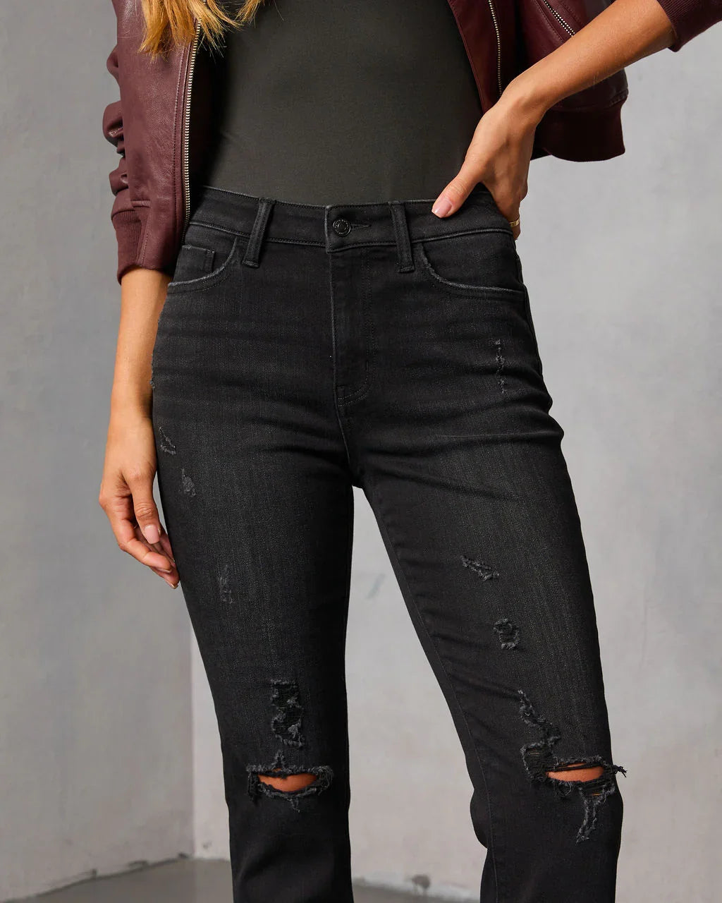 Mcguire Super Stretch High Rise Slim Leg Distressed Jeans