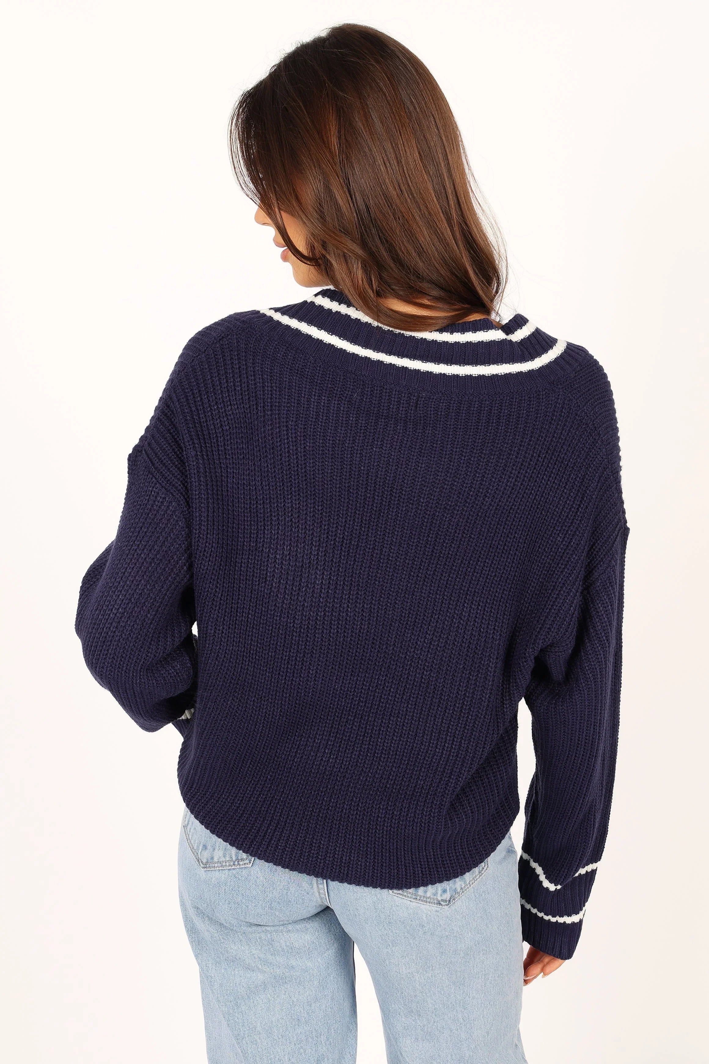 Leanna Vneck Knit Sweater Navy