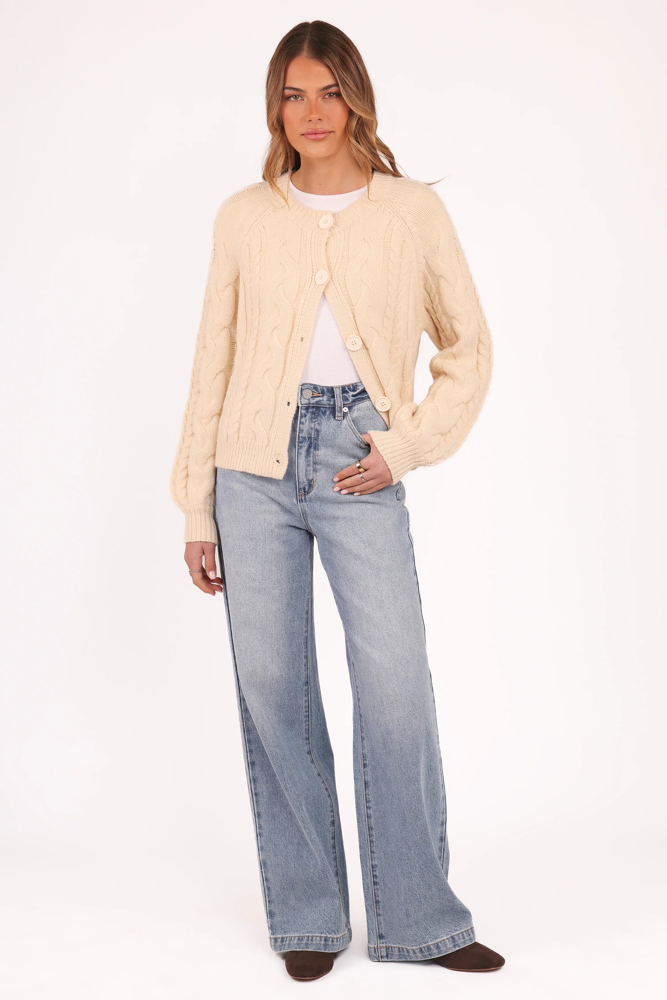 Nika Cable Knit Cardigan Taupe