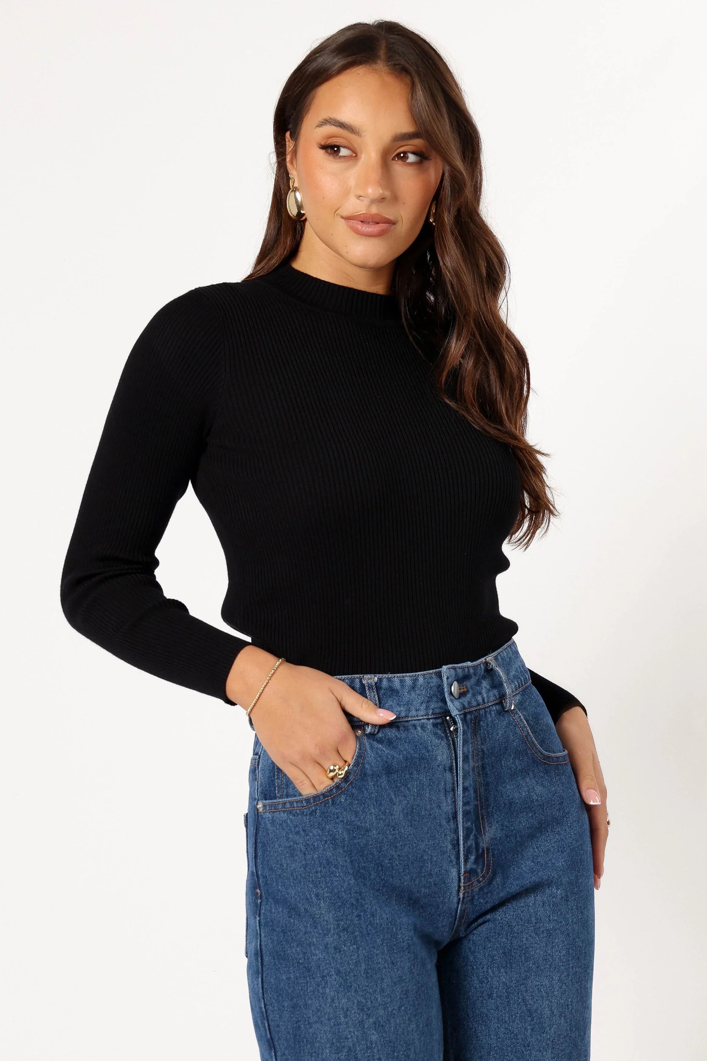 Tammy Ribbed Knit Top Black