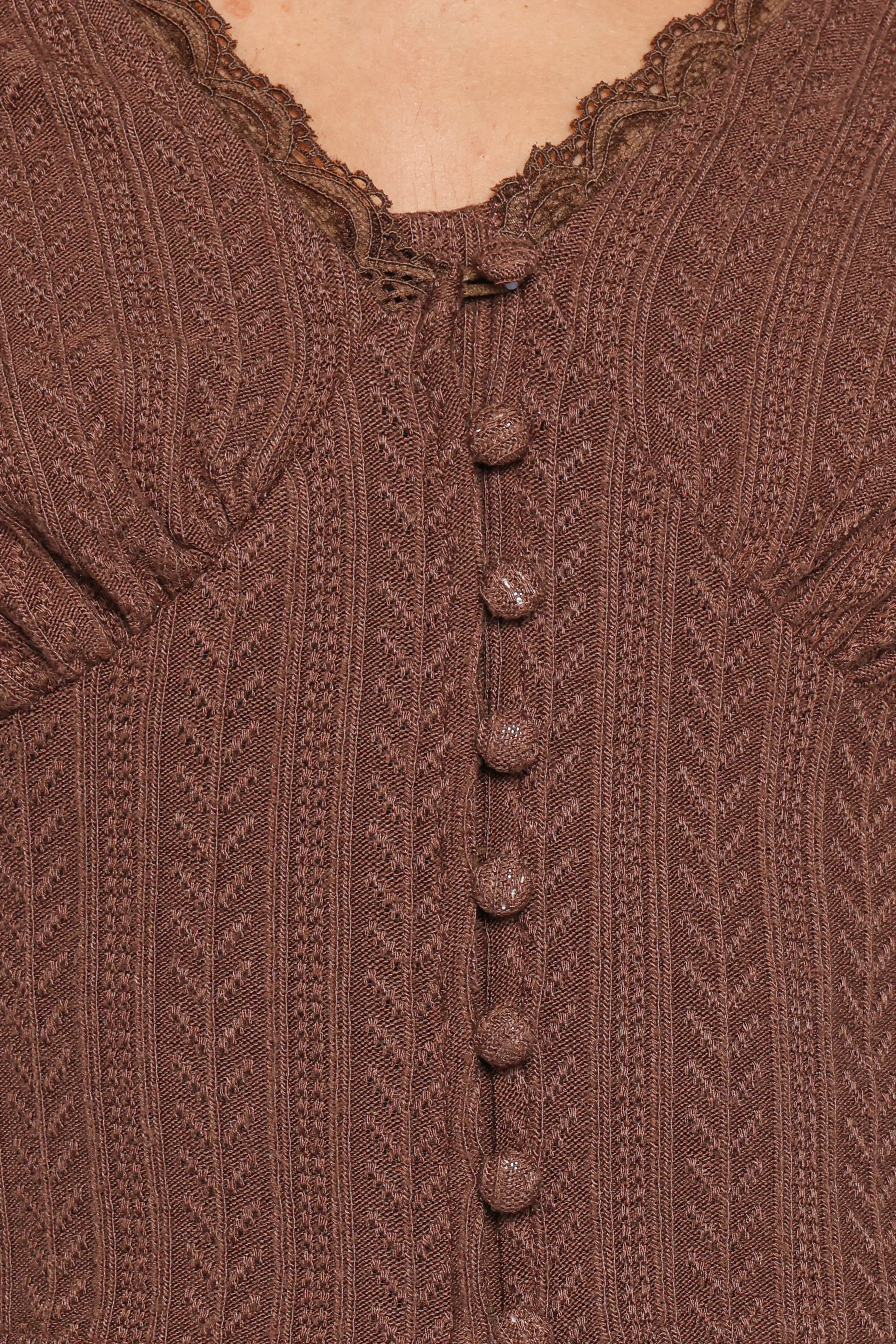 Leslie Long Sleeve Textured Button Front Top Chocolate